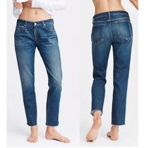 Rag & Bone Dre Low-Rise Frayed Hem Slim Boyfriend Jeans‎ Blue Women's Size 26